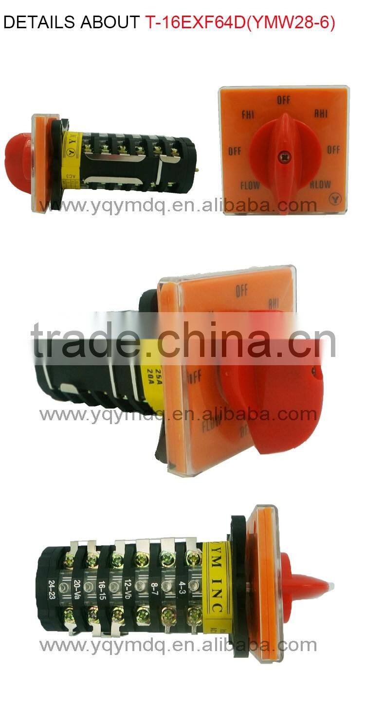 LW28-6 T-16EXF64D High voltage electrical manual momentary changeover rotary cam switch 6 poles 20A silver contacts