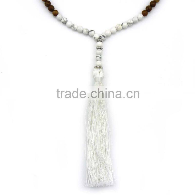 Original Wooden Beads Chain Jade Beads Alloy Beads Long Tassels Necklace