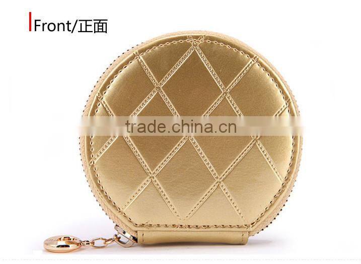 High quality wallet round shape zipper coin purse leather wallet with chain