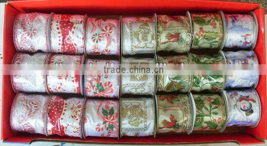 HOT SALE! Wired Gold Edge Trim Printing Woven Fabric Ribbon, Organdy Ribbons