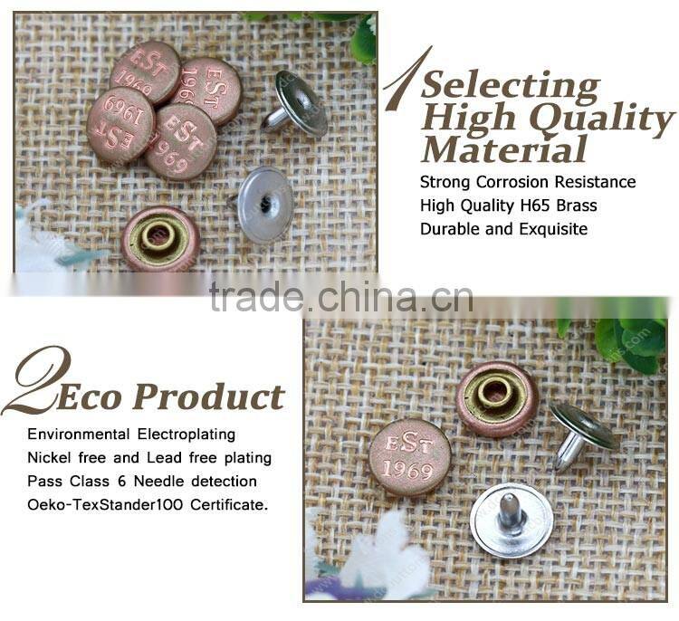 SGS Fashion metal jean rivet with embossed logo rivet stud for shoes