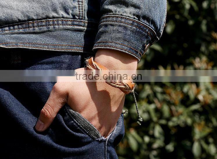 rope cheap pu leather bracelet, braided leather bracelet