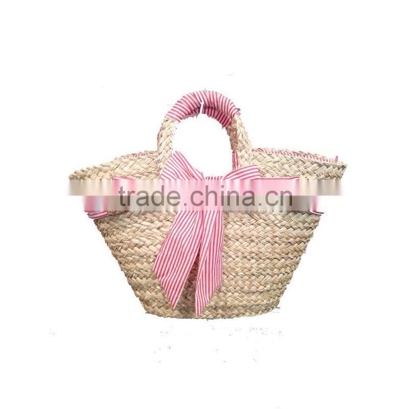 Mini striped summer straw beach tote bag