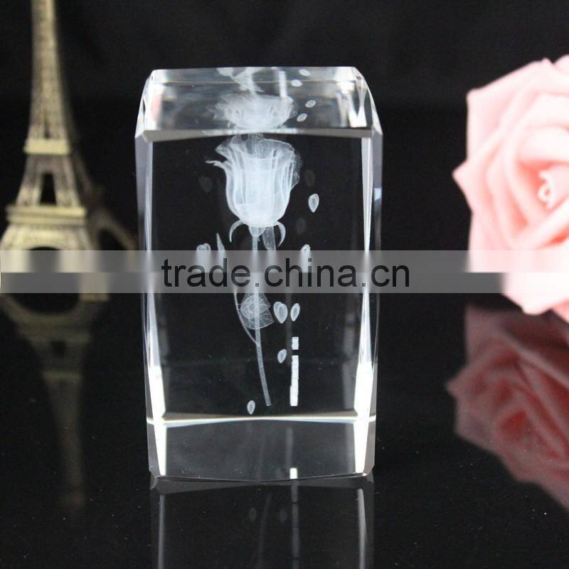 Beautiful crystal 3d laser engraving glass block for wedding door gifts