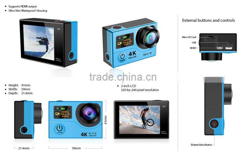 2016 Ausek Newest 2.0 Inch 4K Sport DV With Dual Screen Full HD 1080P Helmet Camera Wifi