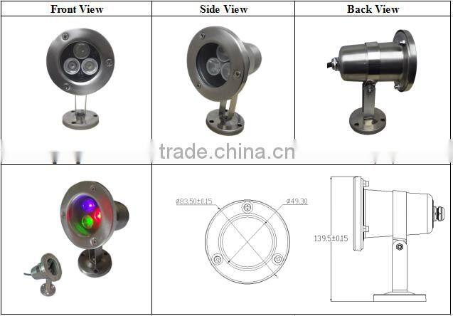 IP68 small 3W RGB LED Underwater light with CE,ROHS,FCC