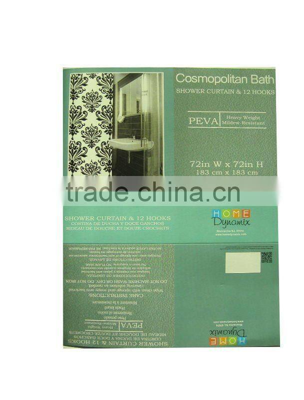 1PCS PEVA shower curtain with12pcs decorative hooks