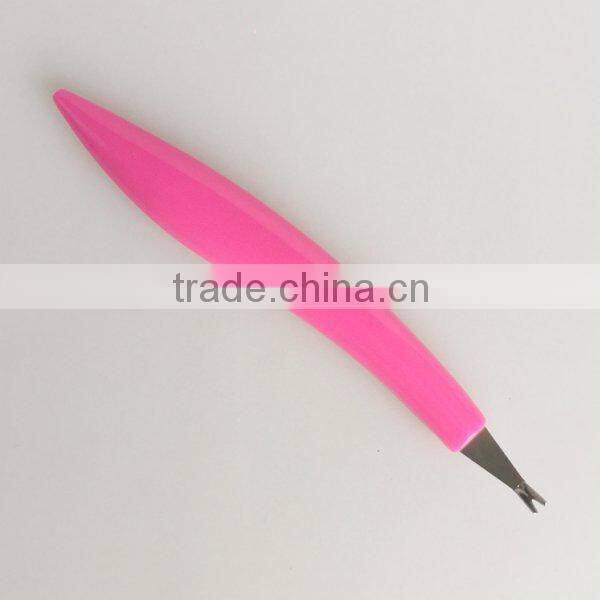 Wholesale plastic lovely pink cuticle trimmer and pusher durable plastic callus remover manicure tools
