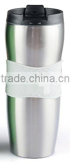 double wall insulated stainless steel vacuum thermal travel coffee mug with silicone wrap