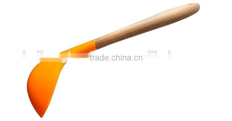 F01-6 silicone cooking soup ladle with wooden handle