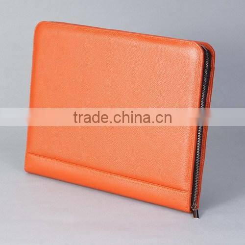 Zippered Genuine Leather Portfolio for iPad and Tablet PC (Orange)