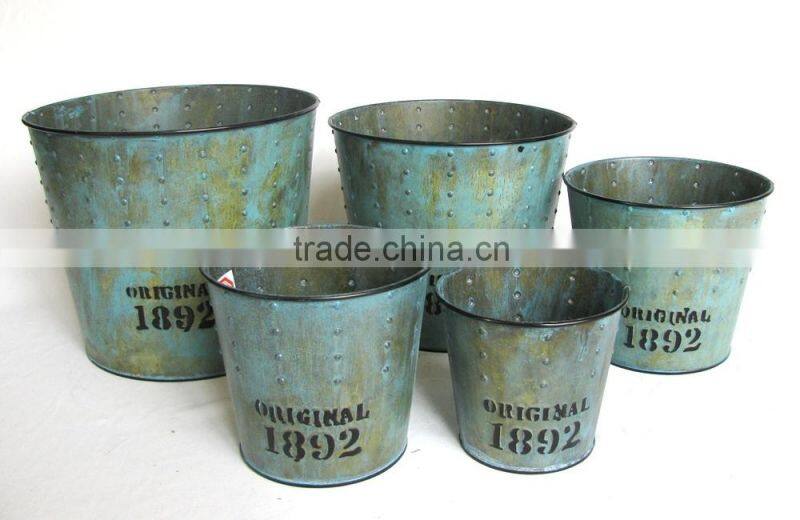 2015 Hot Garden Decorative Metal Flower Planter Set with Number Emboss