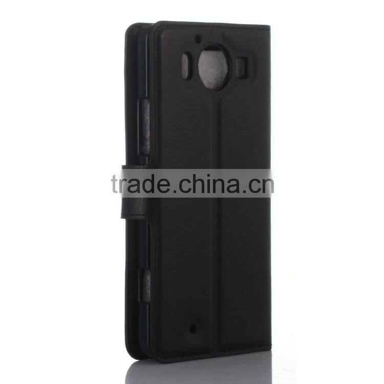 High quality Stand Wallet Lychee Leather flip cover case for nokia lumia 950 paypal accept