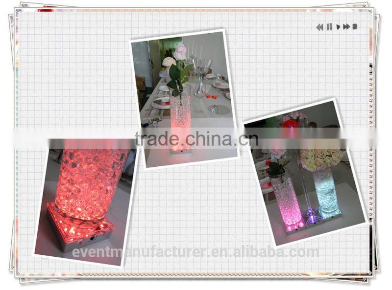 New square RGB led base light glass vases wedding centerpiece