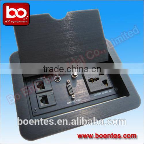 Table Hidden Aluminum Brushed Panel Desktop Flip Up Power Socket Box for Office AV Solutions