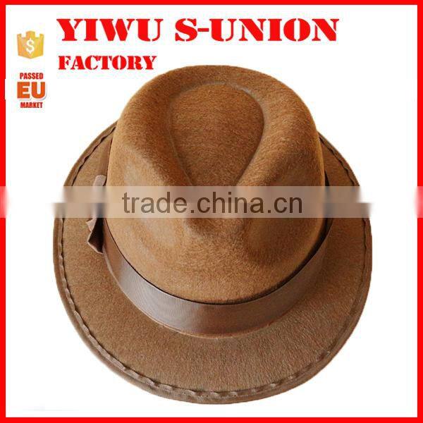 High quality non woven carnival decorate felt flat top fedora hat