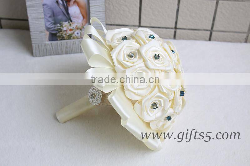 Elegant white wedding bridal bouquet with blue ctrystal wholesale
