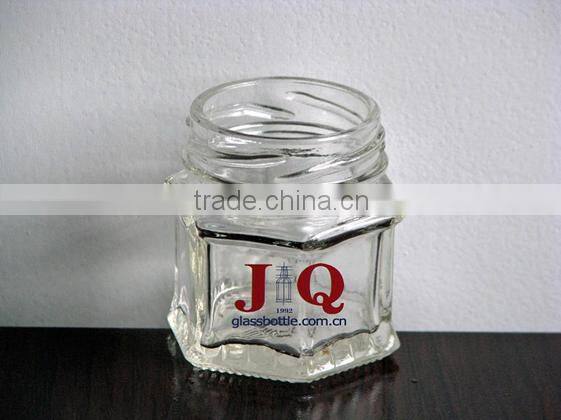 clear hexagon glass jar for honey, jam and jelly