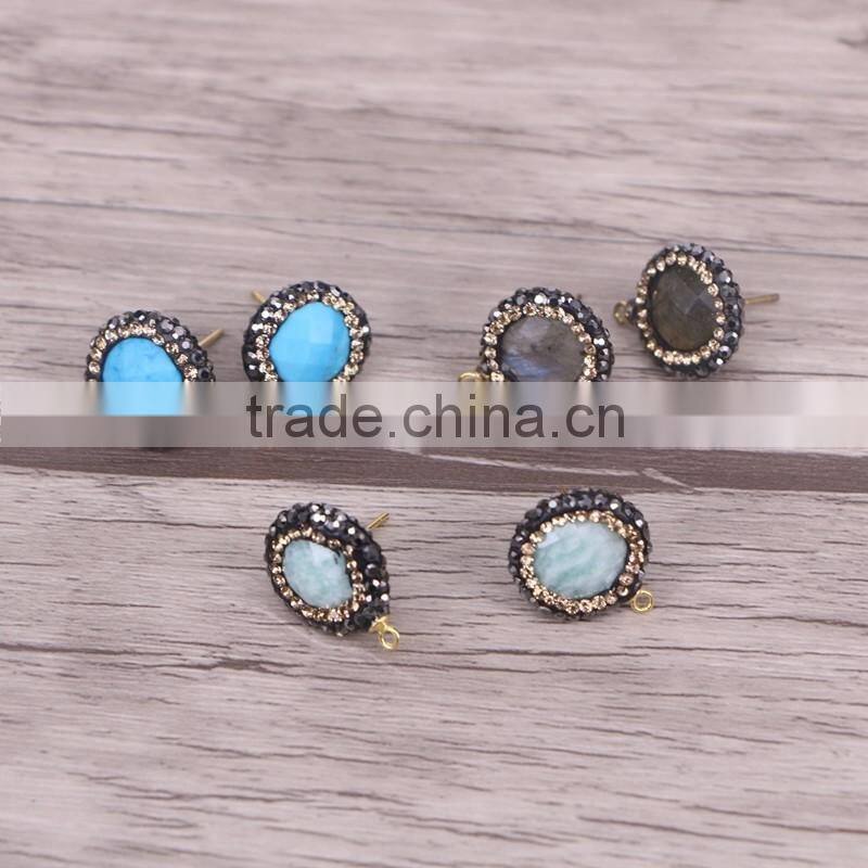 Natural Assorted Stone Stud Earrings Pave Crystal Druzy Jewelry