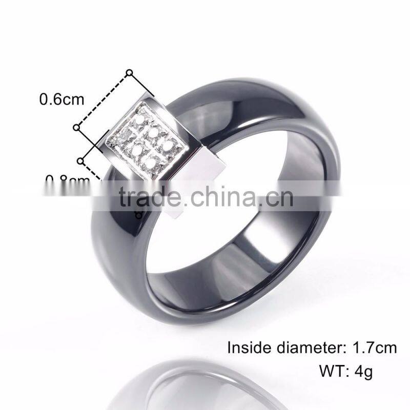Famous wholesaler popular design black Stainless Steel Ceramic micro-setting cz diamond noble finger ring