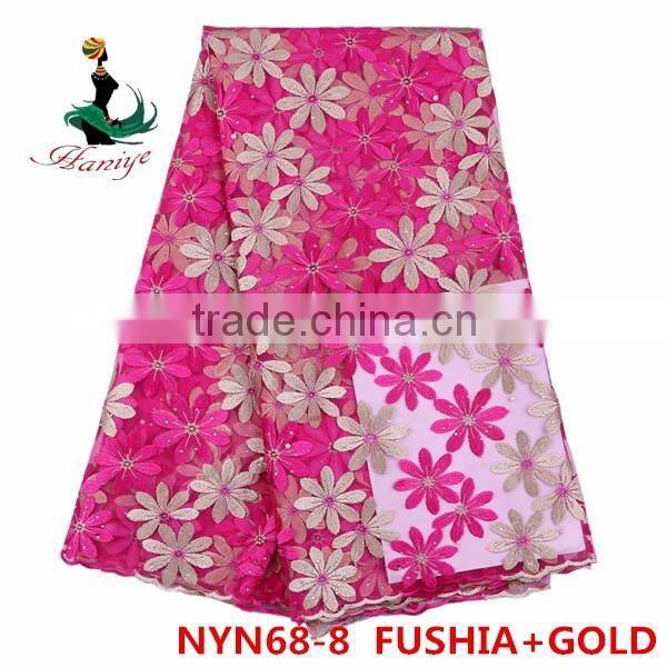 Haniye 2016 wholesale new embroidered net/tulle lace fabric african french net lace for wedding/praty /NYN68