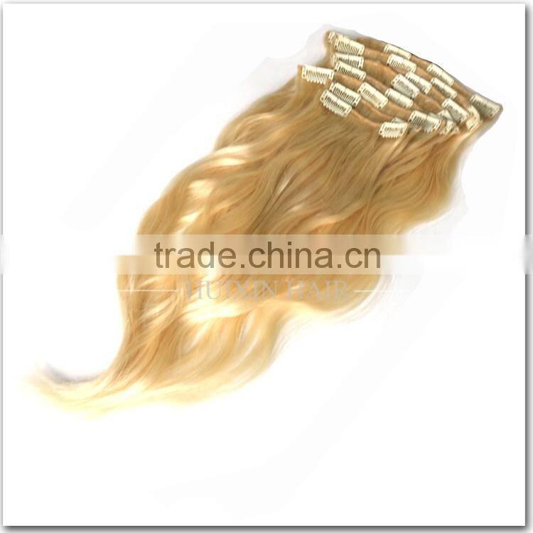 Blonde Cambodian Human Hair Wavy Clip In Hair Extension
