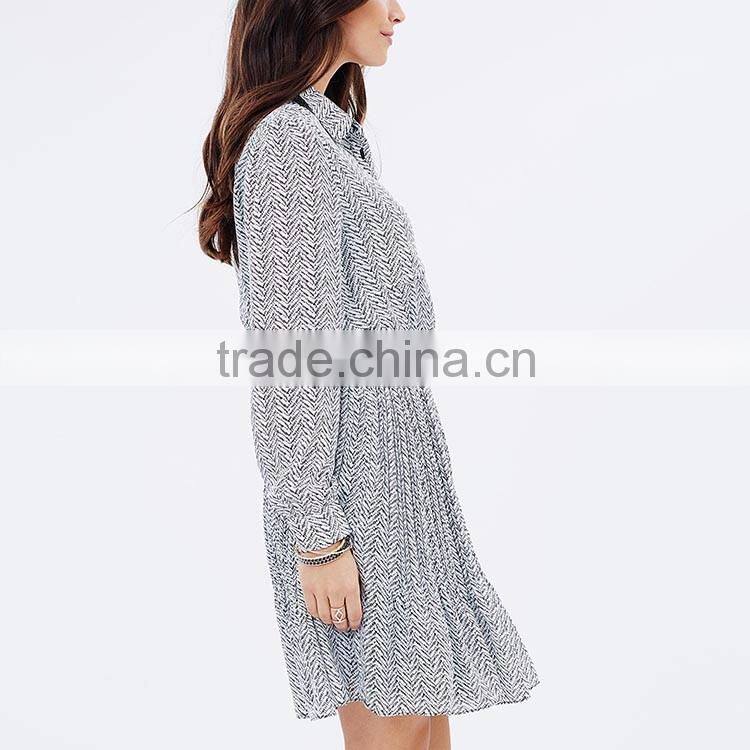 Apparel new arrivals autumn herringbone woman long sleeve pleated casual dress