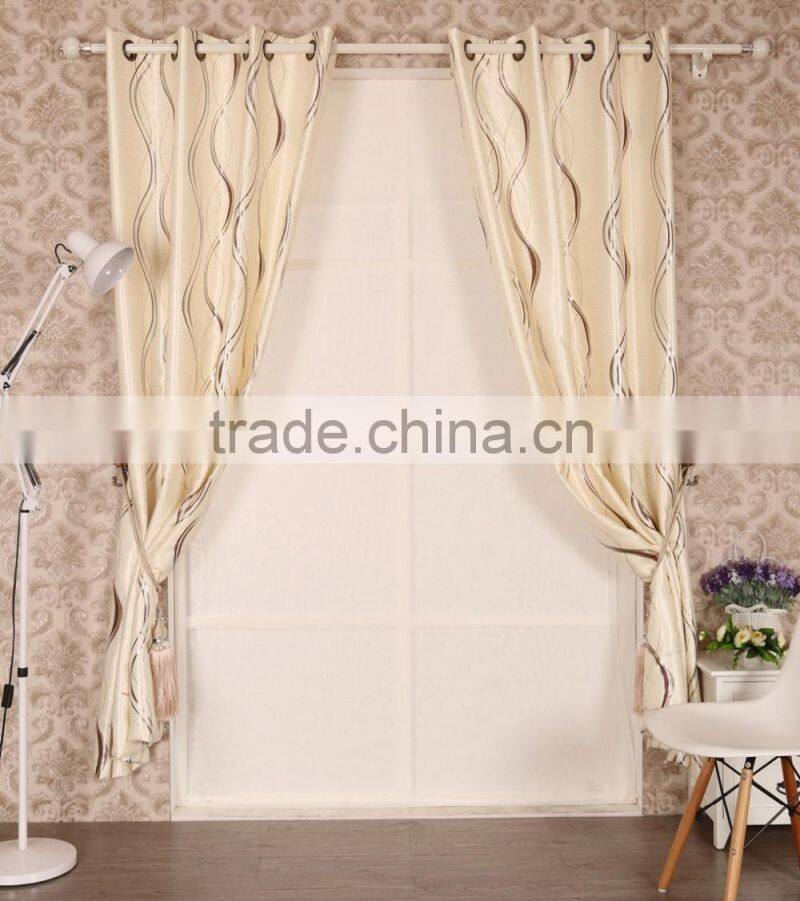 100% polyester curtain glossy black out with hot stamping silver print flocking grommet curtain panel
