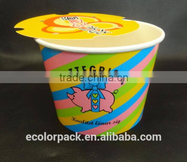 custom printed Disaposable 64 oz popcorn bowl with paper lid