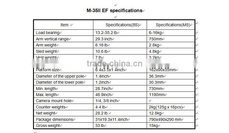 Hottest selling LAING merlin arms video flycam steadycam with power cable loading 6-16kg