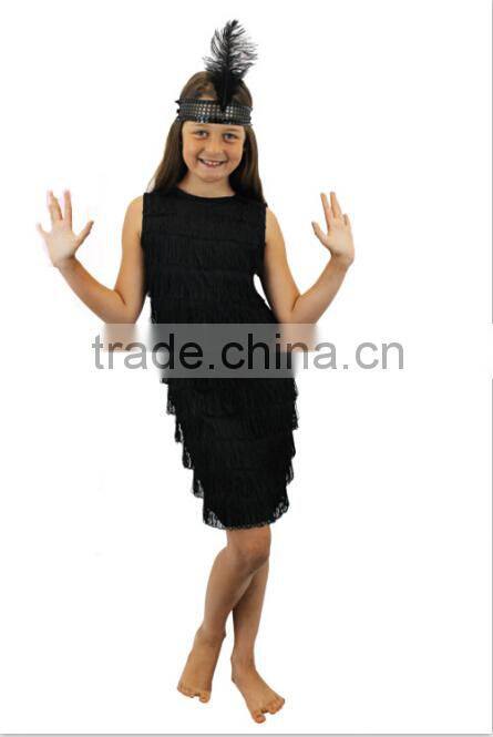 2015 hot sale Child fancy dress Black Fringed Flapper Dress