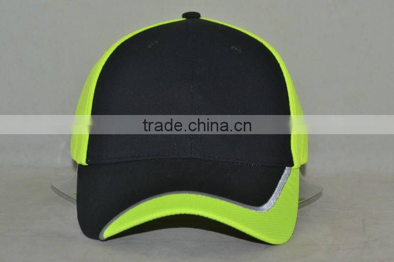Guangzhou hat factory professional custom 100% polyester black/green stitching baseball cap