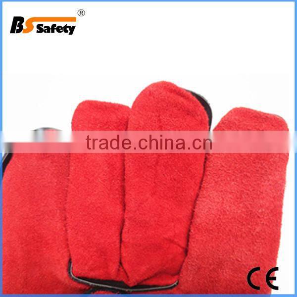 Red cow split softtextile leather long welding safety gloves full lined