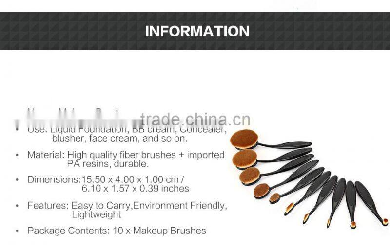 high quality synthetic hair oval toothbrush makeup brush 10pcs set