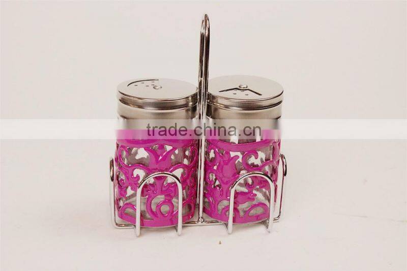 rose design coat glass spice jar with stand