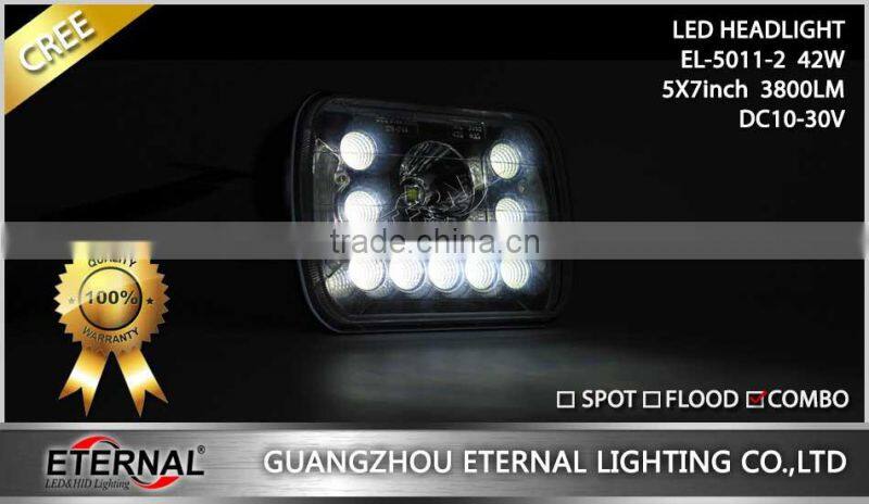 New-5x7in 42W automotive truck off road sealed beam led headlight dual beam with halo ring H4 plug