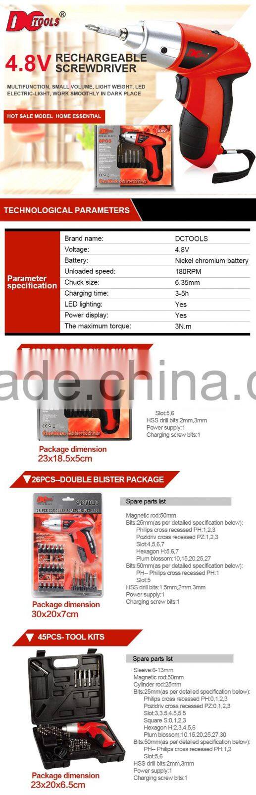 Rechargeable electric screwdriver, cordless drill, mini power drill, electric screwdriver kit