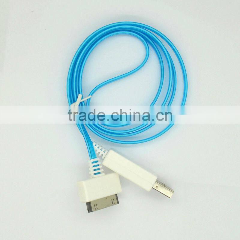 New light-emitting cable 30 pin to USB for iphone 4 4S 1m blue