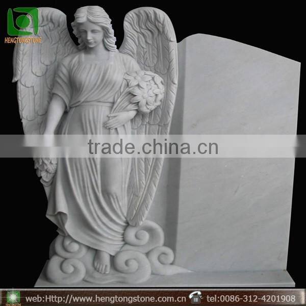 Hand Carved White Marble Angel Tombstone for Sale