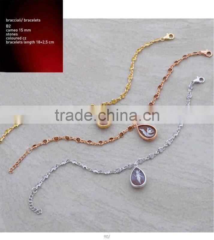 Alibaba Express 925 Sterling Silver Handmade Colorful Cameo Bracelet Made in Italy B5 cameo 12-16mm