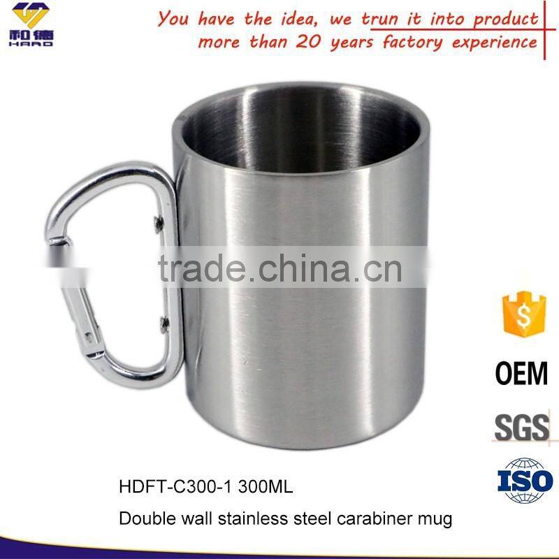 Double wall stainless steel carabiner mug