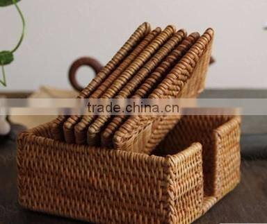 Square Rattan Coasters with Holder / rattan coasters rattan platemat