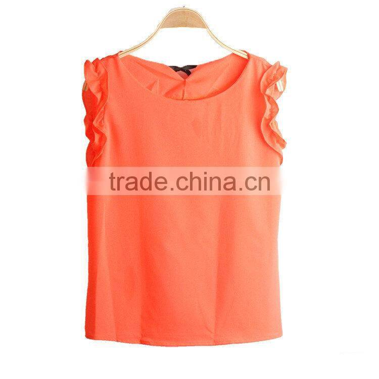 Plus Size Ladies Blouses 2015 New Summer Women Blouse O-Neck Lotus Leaf Casual Shirt Women Clothing Lacing Bow Chiffon Blouse