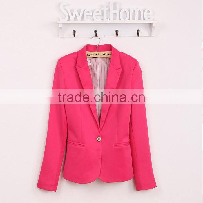 2016 Hot Sale Women Elegant Ladies Fashion Blazer Design ,Pure Colour Pink Women Blazer