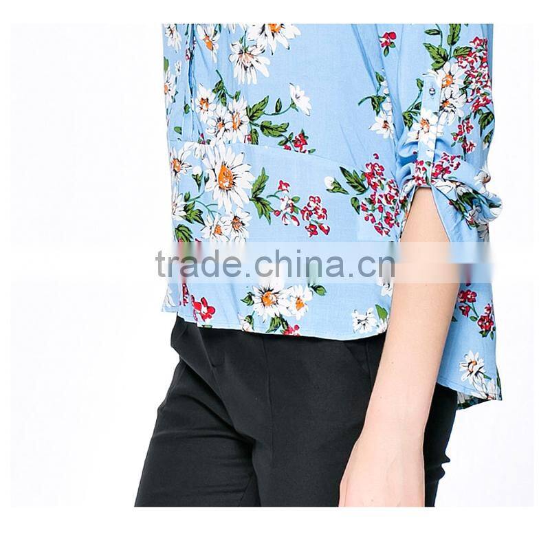 lady's new summer fashionable printed V neck design long sleeve models short sleeve blouse