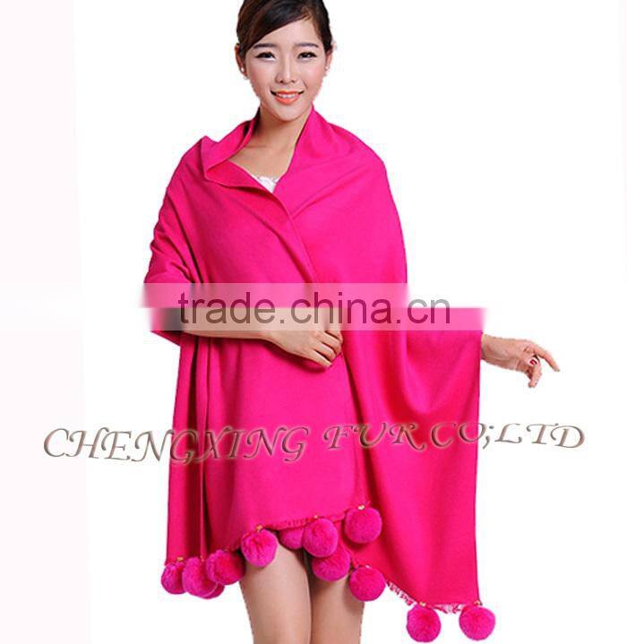 CX-B-P-42A Fur Decora Fashion Women Shawl Pashmina Scarves