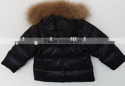 baby boys black color faux fox fur coollar down jacket