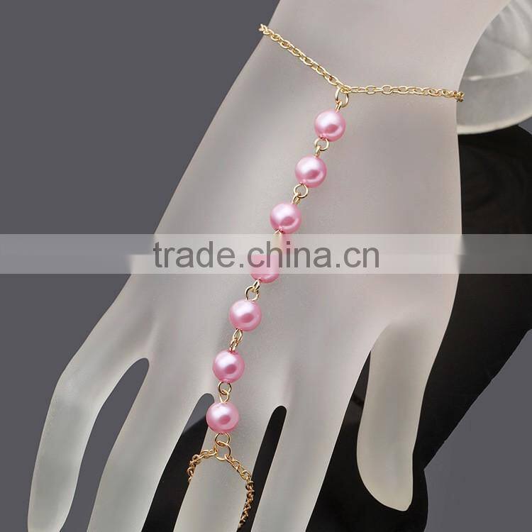 High end finger chain ring bracelet, custom wedding bracelet for bridesmaids, cheap pink ctrystal lucky love finger bracelet