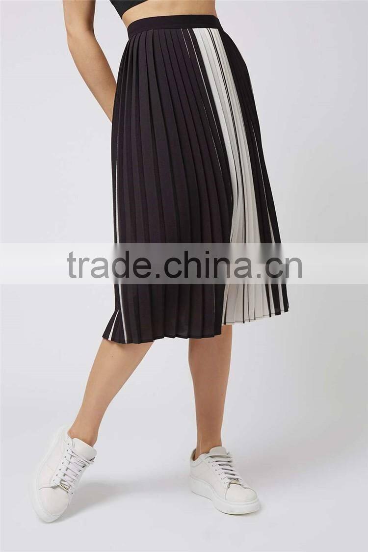 Alibaba Factory Made Stripe Pleated Midi Skirts Chiffon Pleated Fashion Skirts White And Black Wholesale Skirts
