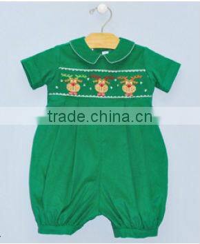 Baby Boys Green Smocked Reindeer Bubble Romper